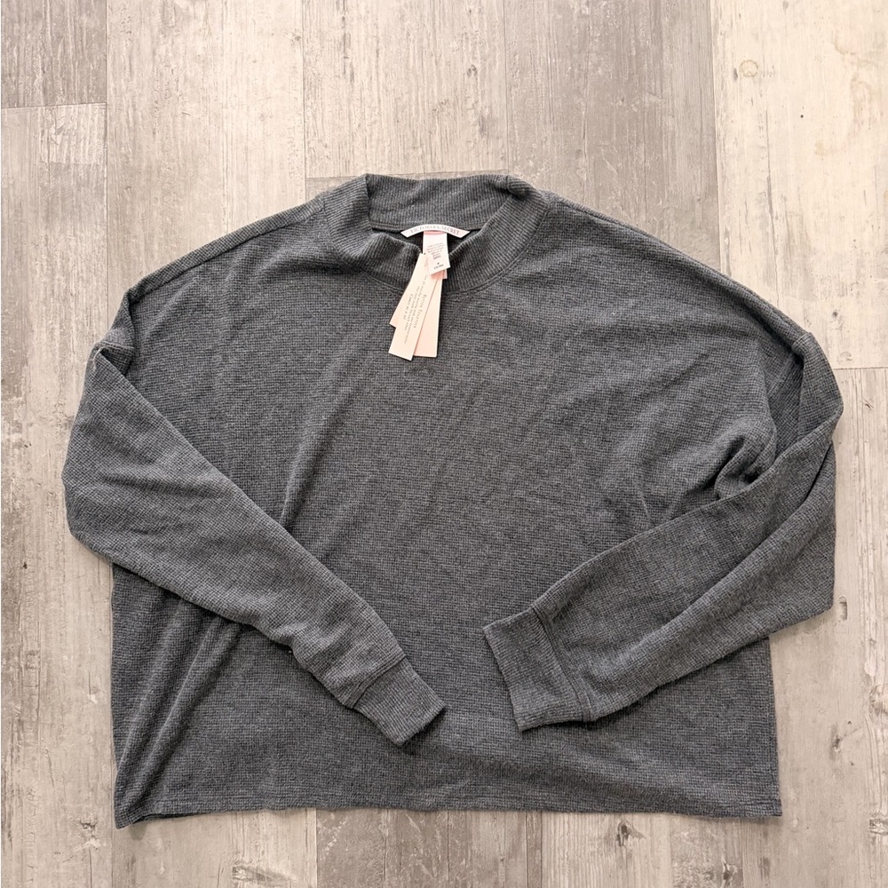 Victoria's Secret Dark Grey Long Sleeve Waffle Knit Sweater Top NWT